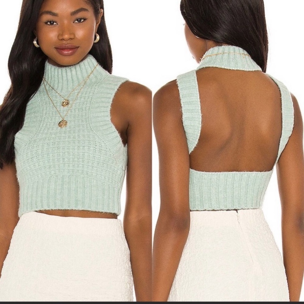 NWT For Love and Lemons Dominique Green Crop Sweater Tank Top Size Large